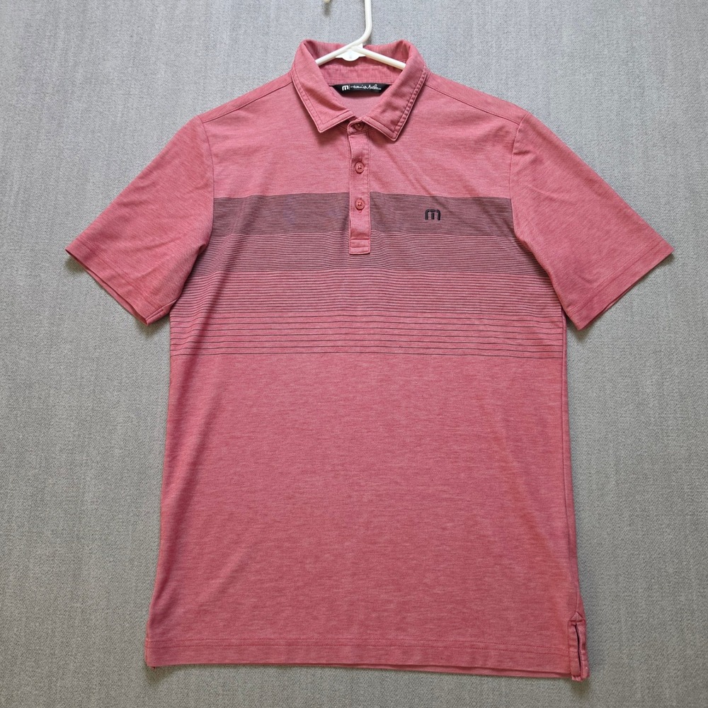 Travis Mathew Polo Shirt Mens Small Red Striped Short Sleeve Golf Top